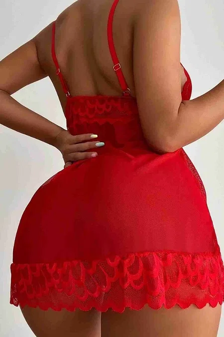 Merry See Dantel Babydoll Gecelik Takım Kırmızı MS3111 - Kırmızı
