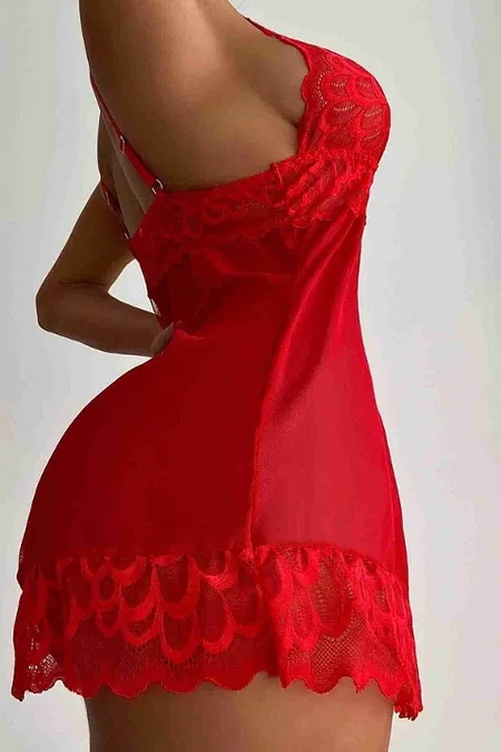 Merry See Dantel Babydoll Gecelik Takım Kırmızı MS3111 - Kırmızı