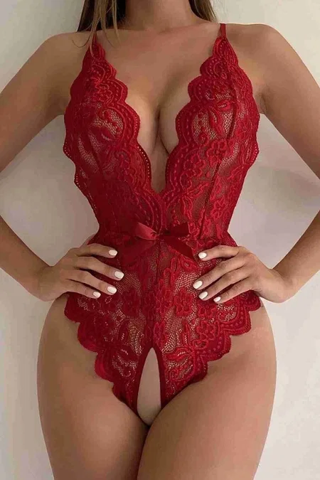 Dantel Açık Detaylı Fantezi iç Giyim Kırmızı Merry See MS3118 - Kırmızı