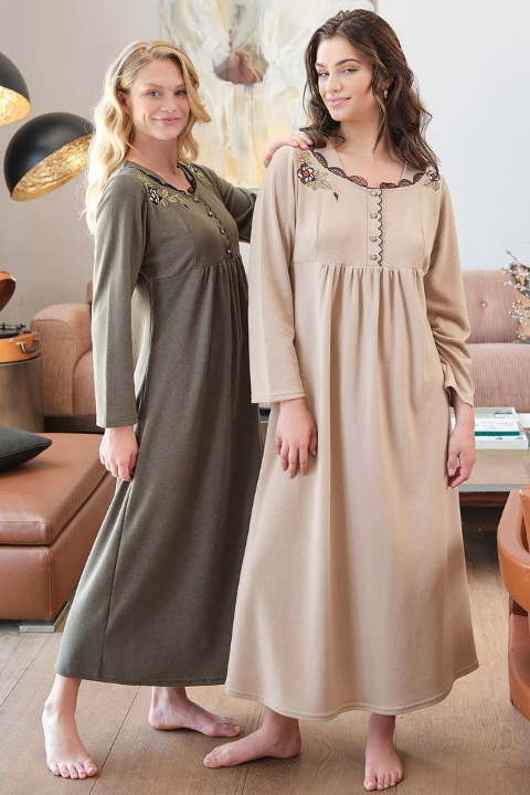 Nakışlı Büyük Beden Lohusa Gecelik Bone 5514 - 2