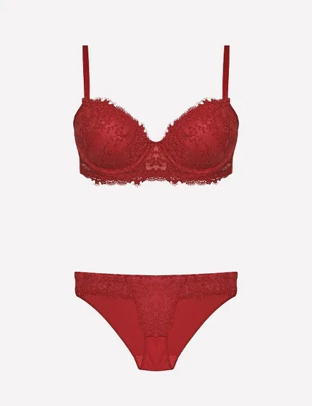 Destekli Dolgulu Sütyen Takımı Mor Ekru Bordo Nurteks 4487 - 2