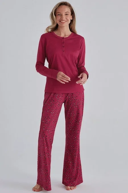 Eros Uzun Kollu Patlı Kırmızı Kadın Pijama Takımı Eros 31532