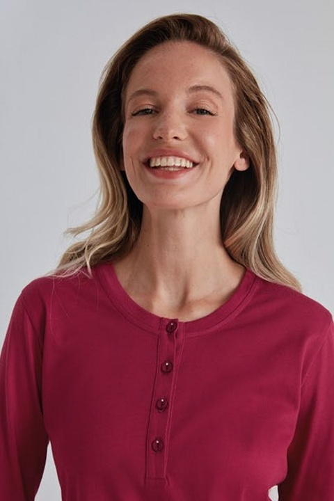 Eros Uzun Kollu Patlı Kırmızı Kadın Pijama Takımı Eros 31532 - Görsel 2