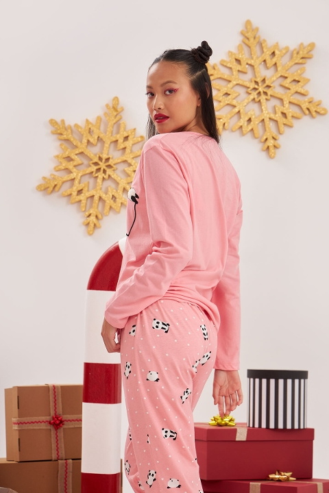 NBB Pembe Pandalı V Yaka Kadın Pijama Takımı NBB 67657 - Görsel 3