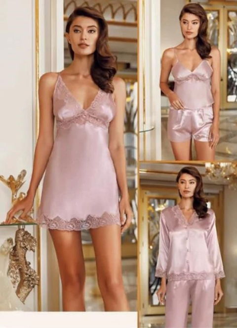 Saten Dokulu 6'lı Gecelik Sabahlık Takım Perin 8050 - 2