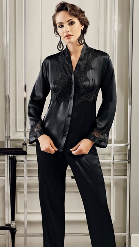 Saten Güpür Detaylı Gelin Çeyiz Seti Perin 9200 - Siyah