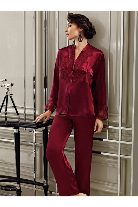 Saten Güpür Detaylı Gelin Çeyiz Seti Perin 9200 - Bordo