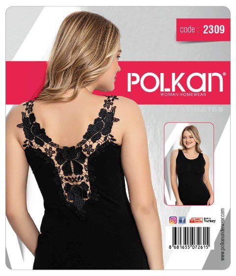 Pamuklu Güpürlü Kadın Atlet Siyah Polkan 2309 - 2