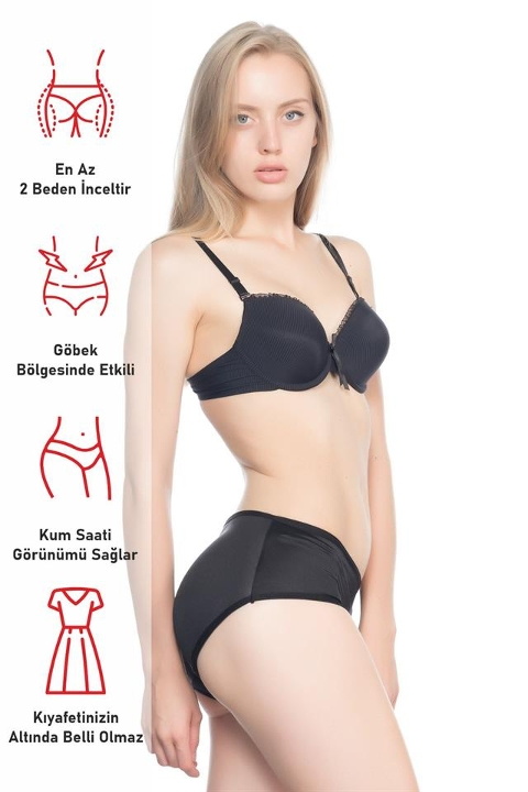 Pamuklu Yüksek Bel Popo Şekillendirici Slip Külot Emay 2001 - Siyah