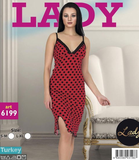 Pamuklu Likralı Kırmızı Askılı Gecelik Lady 6199 - 2