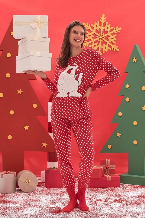 NBB Puantiyeli Uzun Kollu Kadın Pijama Takımı NBB 67648