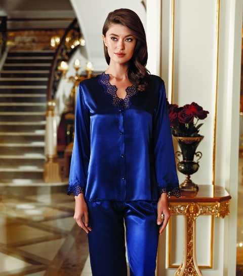 Perin Saten Şık Kısa Gecelik Sabahlık Çeyiz Takım Perin 9060 - Görsel 2