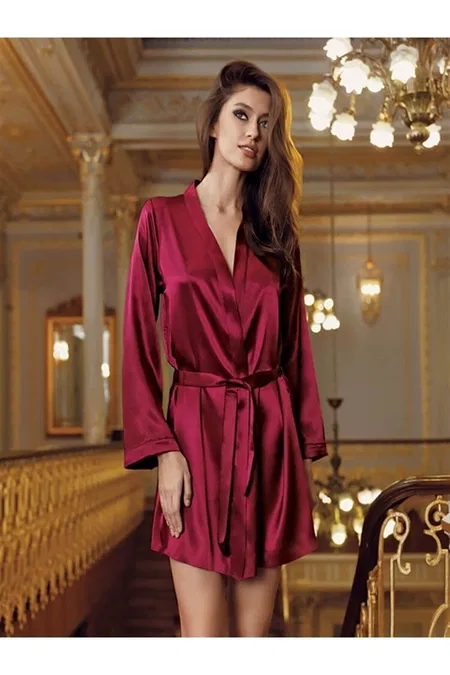 Saten Doku ve Nefes Alabilir Bride Sabahlık Perin 1020 - Bordo