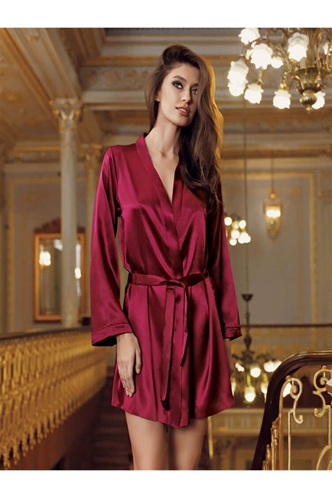 Saten Doku ve Nefes Alabilir Bride Sabahlık Perin 1020 - Bordo