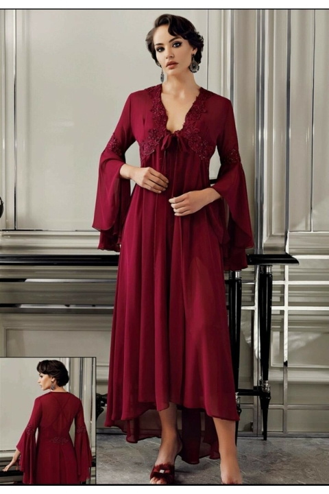 Saten Yumuşak Doku Pijamalı Çeyizlik Takım Perin 9500 - Bordo