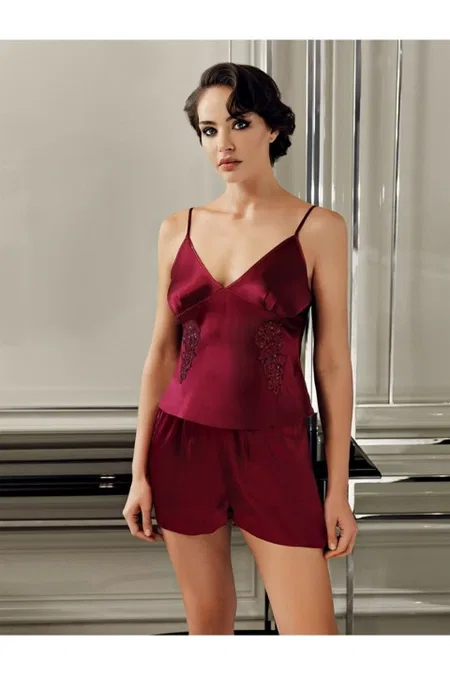Saten Yumuşak Doku Pijamalı Çeyizlik Takım Perin 9500 - Bordo