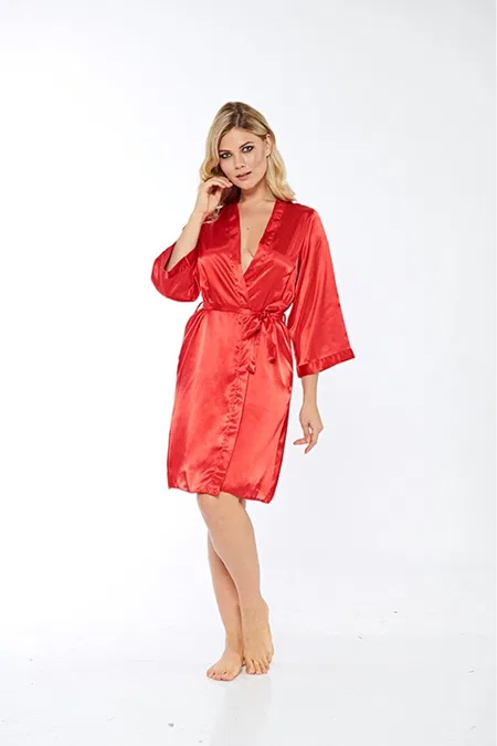Kırmızı Uzun Kuşaklı Sabahlık Polyester Sistina 14001 - Kırmızı