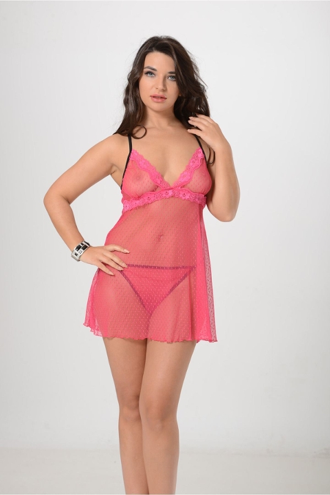 Tül ve Likra Detaylı Fantazi Gecelik Takım Sistina 654 - Görsel