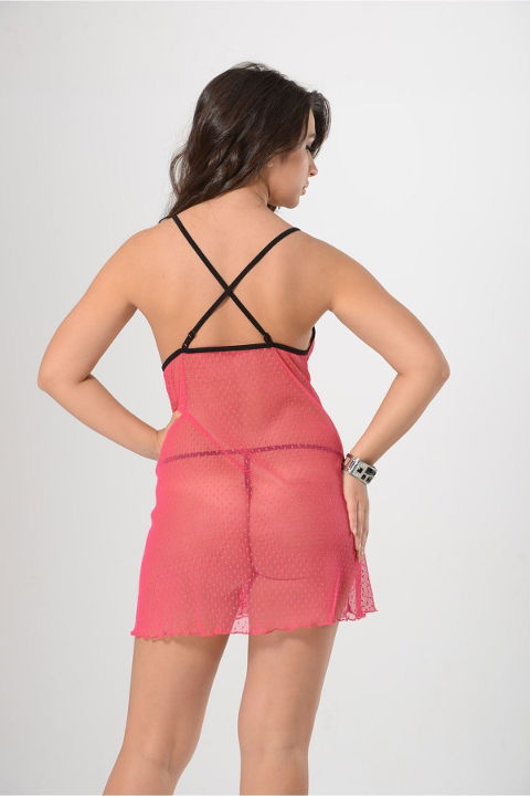 Tül ve Likra Detaylı Fantazi Gecelik Takım Sistina 654 - 2