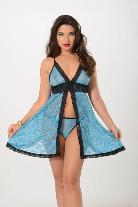 Mavi Tül Şifon Erotik Gecelik Sistina 664 - 2