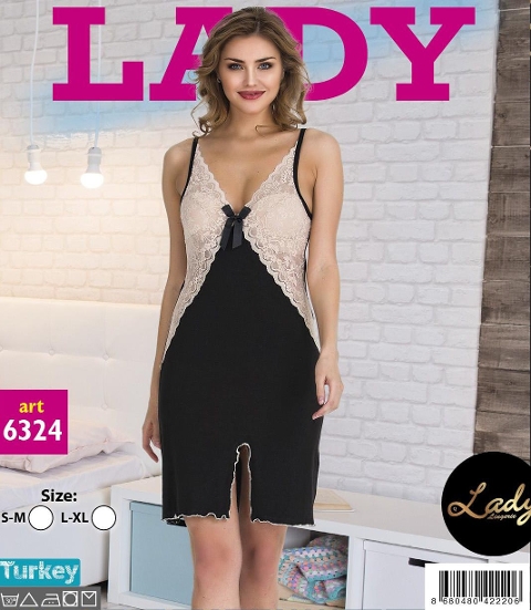 Lady Dantelli Askılı Kısa Gecelik Pamuklu Lady 6324