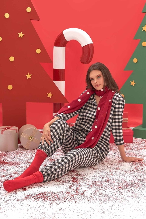 NBB Pötikare Desenli Uzun Kollu Kadın Pijama Takımı NBB 67611