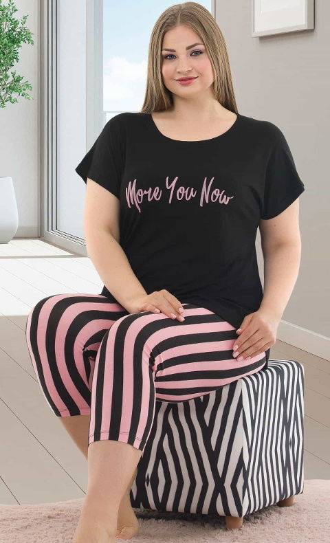 Siyah Kapri Kesim Büyük Beden Pijama Takımı Lady 10587