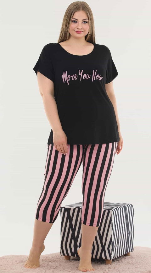 Siyah Kapri Kesim Büyük Beden Pijama Takımı Lady 10587 - 2