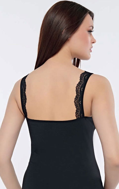 Siyah Geniş Dantel Askılı Güpürlü Kadın Atlet Kolcu 2591 - 2