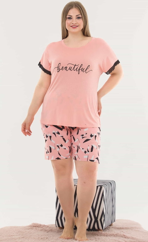 Lady Somon Pamuklu Şort Pijama Takım Battal Lady 10360