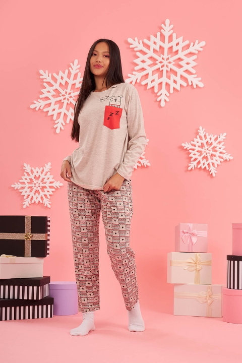 NBB Pamuklu Teddy Bear Desenli Kadın Pijama Takımı NBB 67538