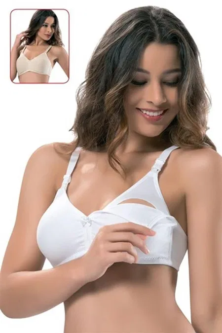 Pamuklu Astar Dikişli Emzirme Sütyeni Emay 116D - Beyaz