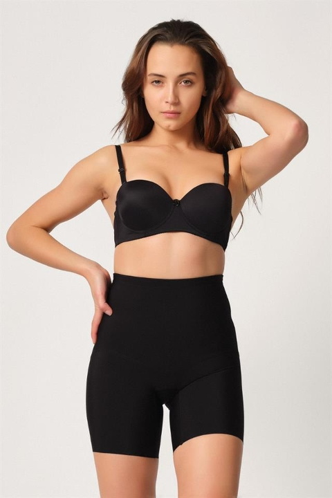 Kademeli Kompresyonlu Yüksek Bel Toparlayıcı Boxer Korse Emay 2816 - Siyah