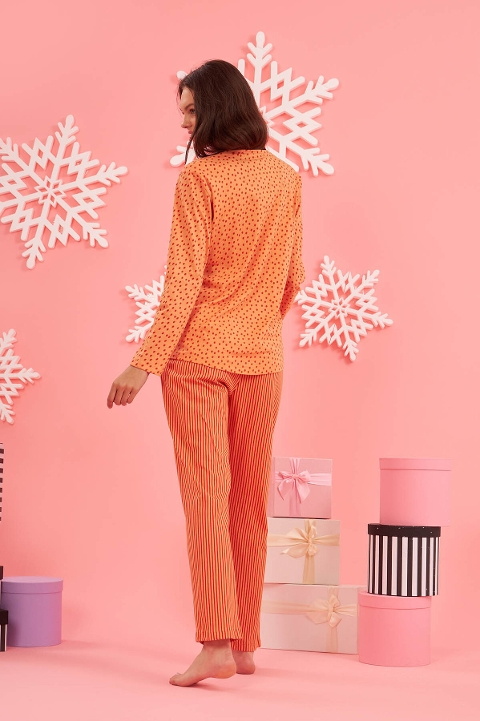 NBB Pamuklu Çizgili Puantiyeli Kadın Pijama Takımı NBB 67636 - Görsel 4
