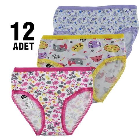 %100 Pamuklu Esnek Lastikli Kız Çocuk Slip Külot Tutku 0840