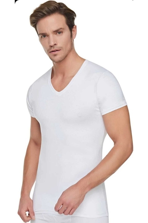 Ribana V Yaka Erkek Atlet Pamuk Siyah Tutku 0107 - Beyaz