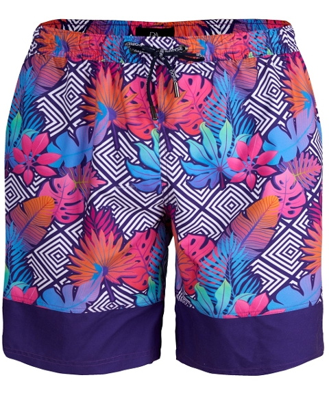 Uzun Renkli Baskılı Cepli Erkek Şort Mayo Polyester Mor Doreanse 3823 - Bora