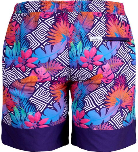 Uzun Renkli Baskılı Cepli Erkek Şort Mayo Polyester Mor Doreanse 3823 - 2