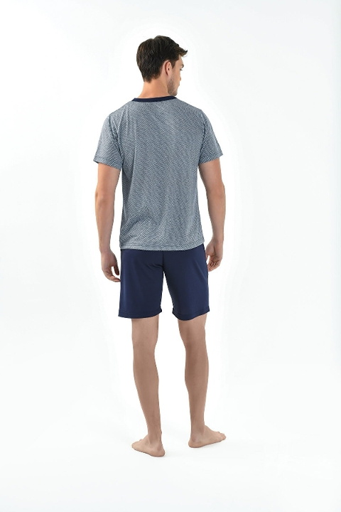 Yumuşak Penye V Yaka Erkek Pijama Takımı Yeni İnci 798 - Lacivert