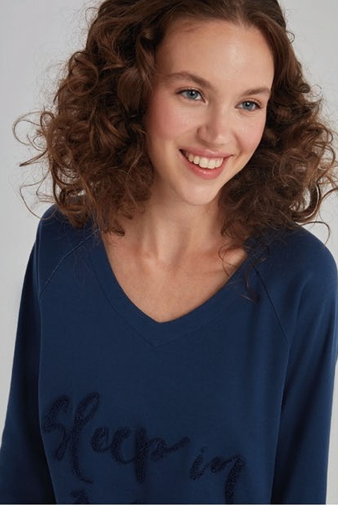 Eros V Yaka Nakışlı Uzun Kollu Kadın Pijama Takımı Eros 31522 - Görsel 3