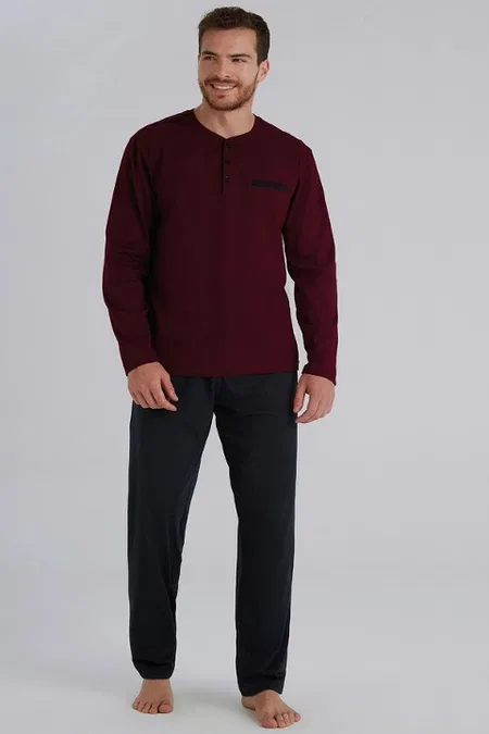 Eros Düğmeli Uzun Kollu Bordo Pijama Takımı Eros 960