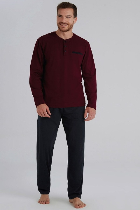 Eros Düğmeli Uzun Kollu Bordo Pijama Takımı Eros 960