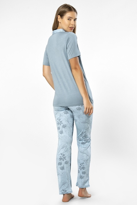 Mavi Gömlek Yaka Kısa Kollu Kadın Pijama Takımı Türen 3376 - Mavi