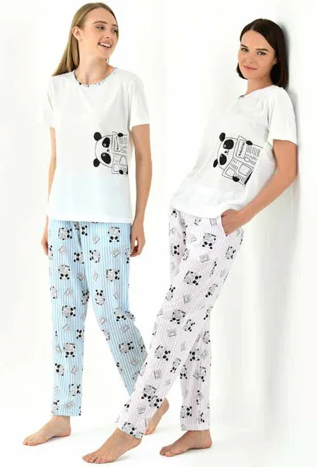 Yeni İnci Desenli Pamuklu Yazlık Pijama Takımı Yeni İnci 1853