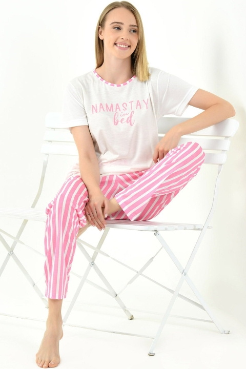 Yeni İnci Yazlık Viskon Kısa Kollu Pijama Takımı Yeni İnci 1849 - Görsel 4