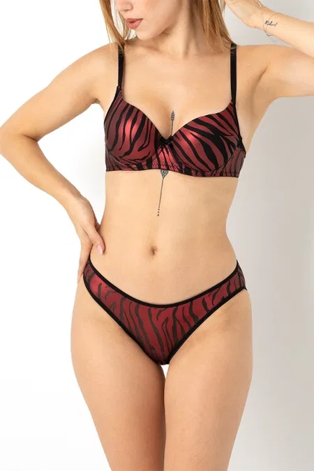 Zebra Desenli Sütyen Takım DoReMi 002-001601 - Bordo