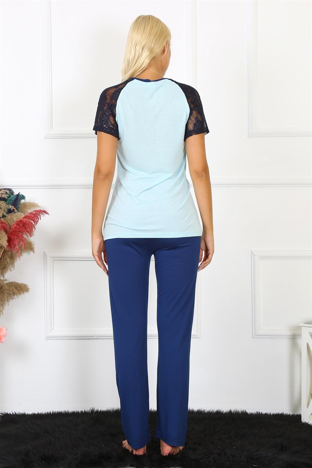 Kolu Dantelli Kadın Penye Pijama Takım Akbeniz 4148 - Su Yeşili