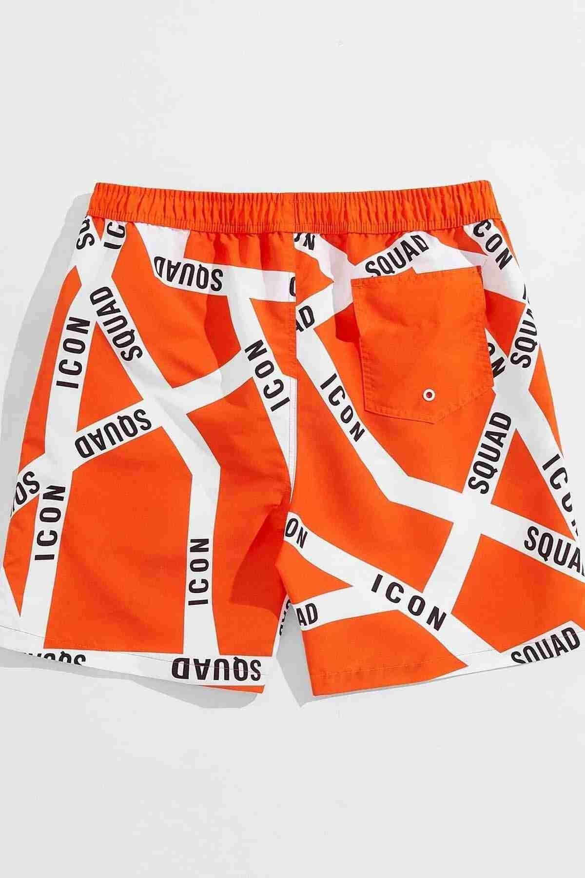 Angelsin Erkek Basic Standart Boy Baskılı Mayo Cepli Deniz Şortu Çok Renkli - Çok Renkli