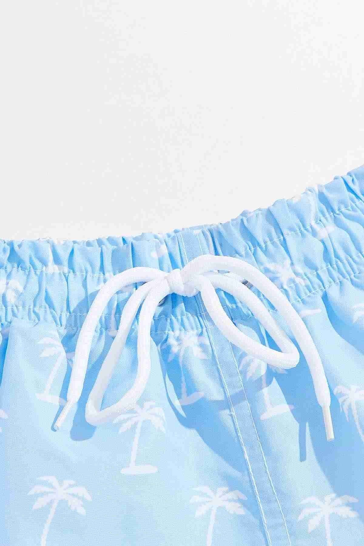 Basic Standart Boy Palmiye Baskılı Mayo Cepli Deniz Şortu Mavi - Mavi