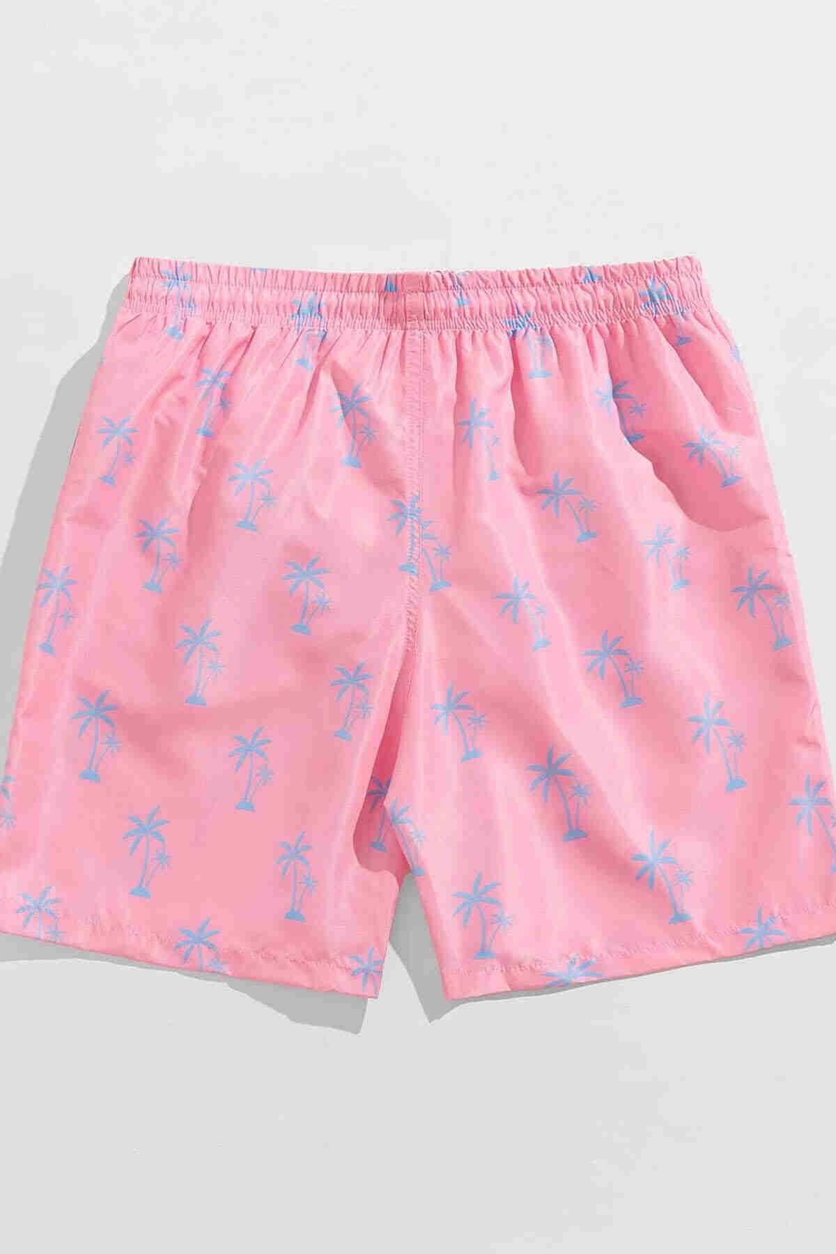 Standart Boy Palmiye Baskılı Mayo Cepli Deniz Şortu Pembe Angelsin 4415 - Pembe